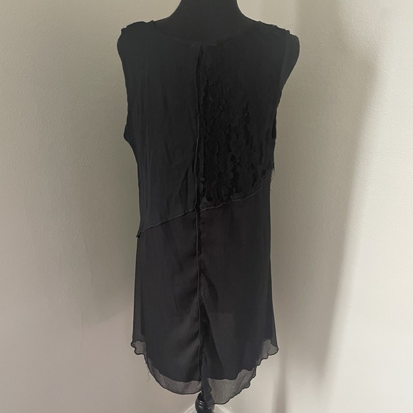 VTG PRETTY ANGEL Sz M Black Lace Trim Side Slits Tunic Top Whimsigoth Patchwork - Picture 9 of 12